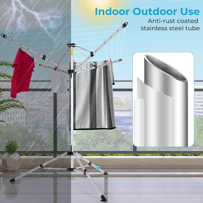 JS HANGER Drying Natural Clothes Airer Outdoor Portable 4-arm Aluminum Drying - Image 7