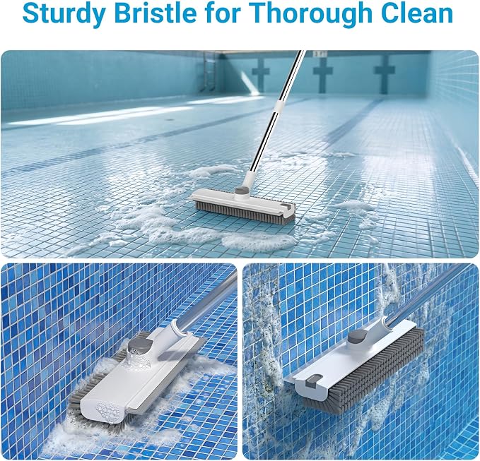 Pool Scrub Brush with 52" Pole, 3 in 1 Pool Cleaning Brush with Squeegee - Image 6