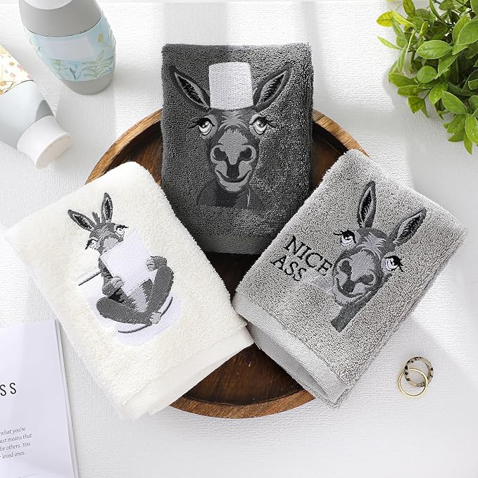 3 Pcs Donkey Hand Towels for Bathroom Kitchen Decor Gifts | Embroidered Donkey - Image 5