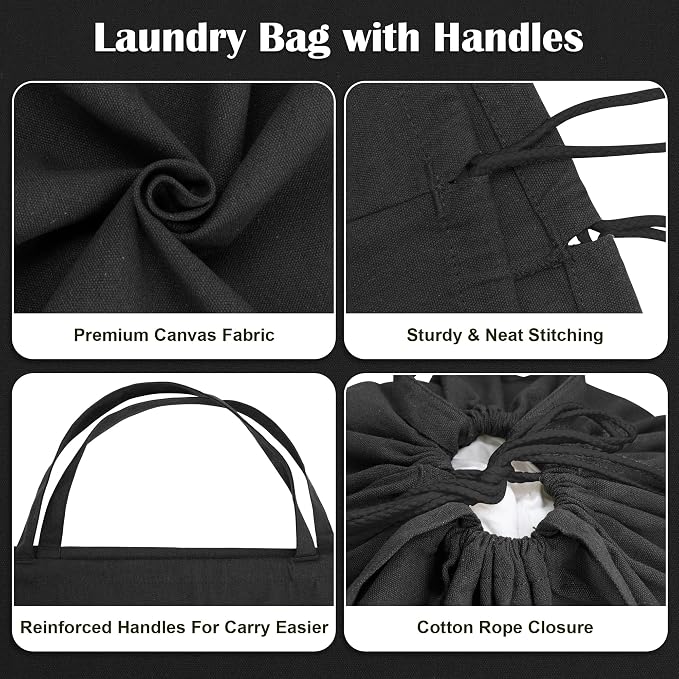 Canvas Laundry Bags with Handles & Square Base 13.8"Wx13.8"Dx27.6"H - Image 6