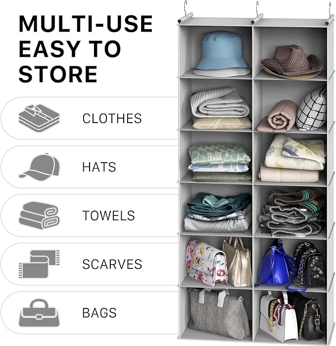 Simple Houseware 6 Shelf Double-Wide Hanging Closet Organizer, 3 Metal Hooks - Image 4
