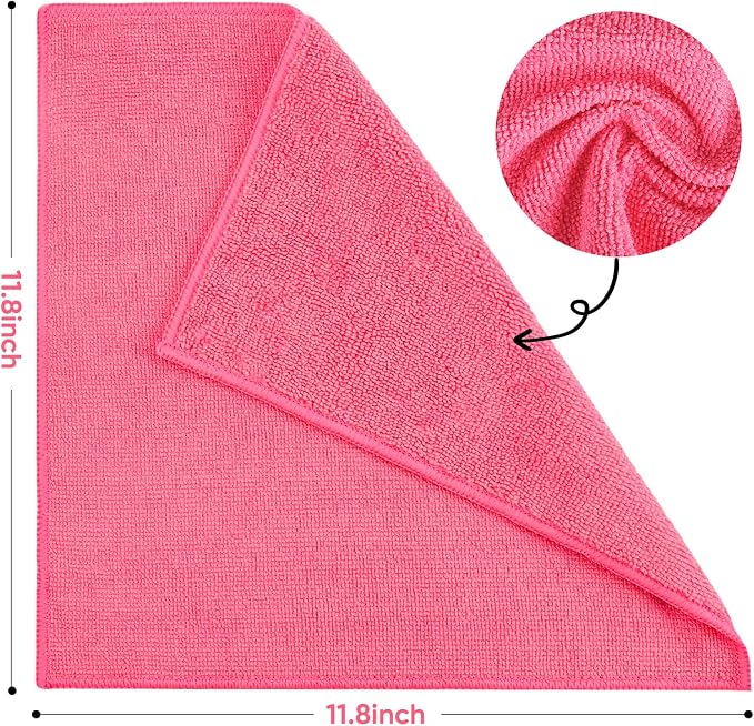 TEAWOO 10 PCS Pink Microfiber Cleaning Cloths, Car Towels, Kitchen Towels - Image 2