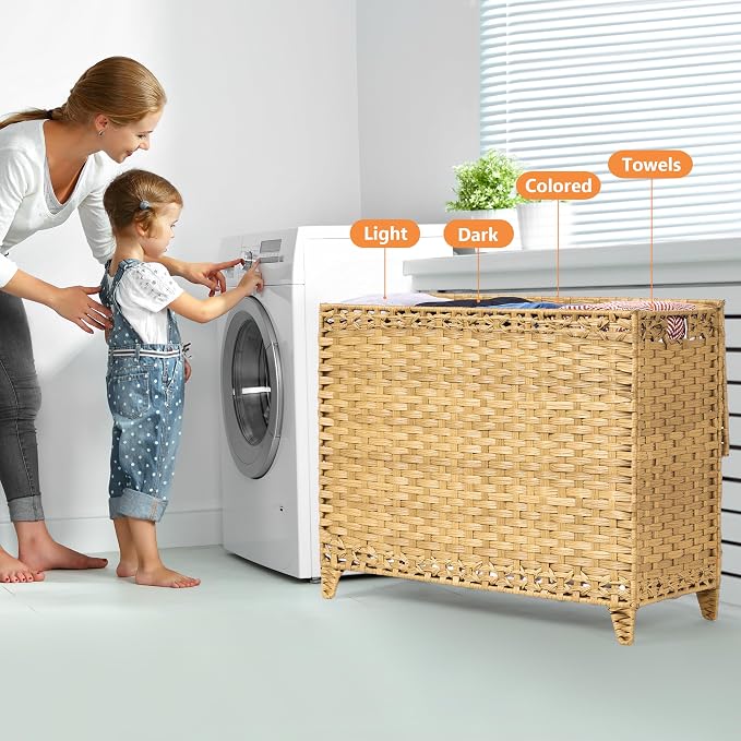 Laundry Hamper with 4 Removable Liner Bags, 176L Laundry Sorter with Lid - Image 2