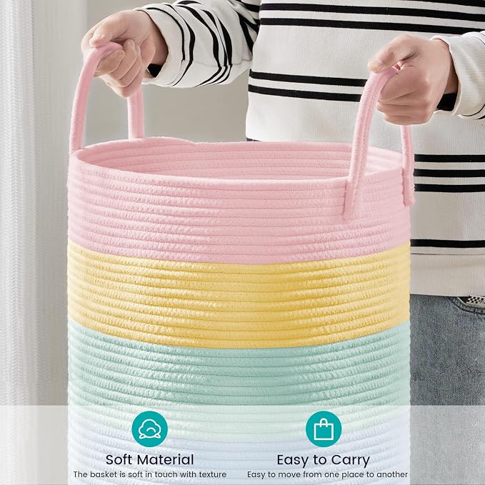 YOUDENOVA Cotton Rope Laundry Hamper Basket, 58L Blanket Basket - Image 4