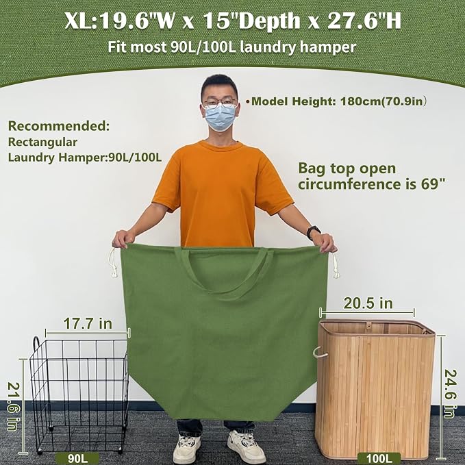 Canvas Laundry Bags with Handles & Rectangular Base - Image 2
