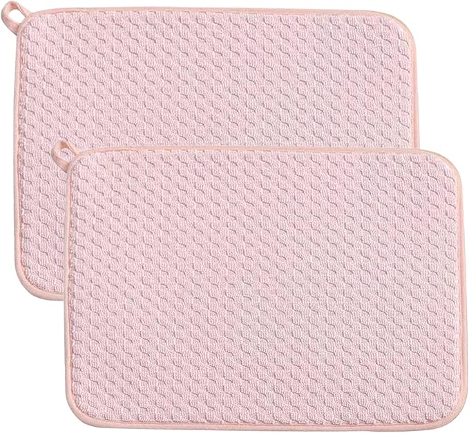 Pink Dish Drying Mats for Kitchen Counter, 2 Pack Dish Drying Mat Drying Pad | by QualityGoodsWorldwideLLC