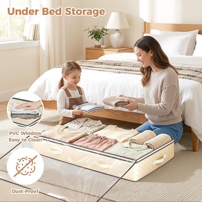 6 Pack 95L Under Bed Storage Containers Beige | Underbed Storage Bags - Image 2