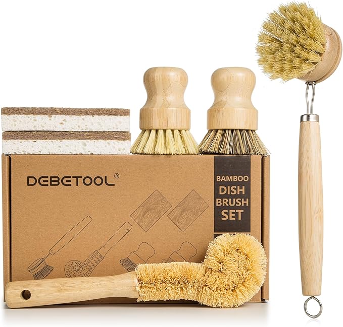 DEBETOOL 6-Piece Bamboo Dish Brush Set by DEBETOOL