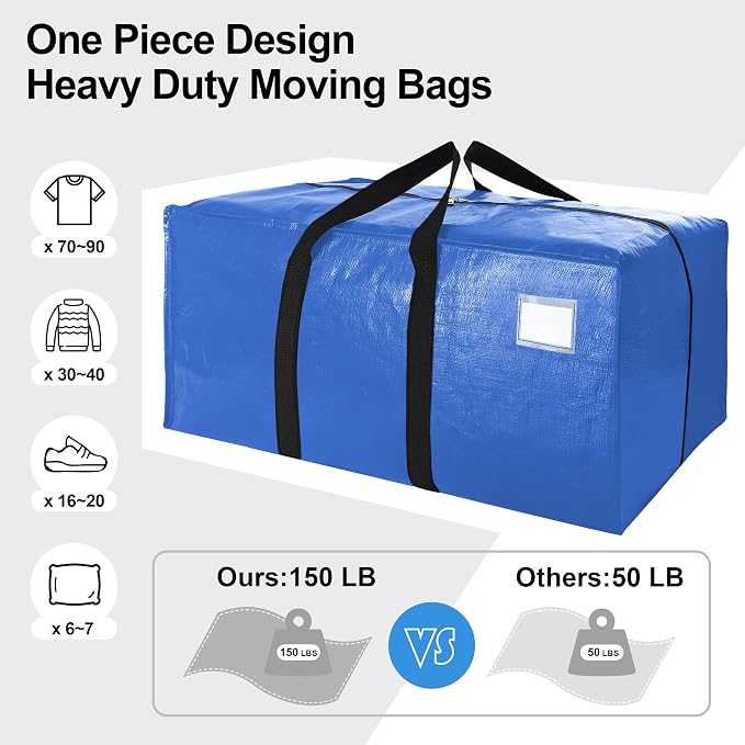 6 Pack Heavy Duty Extra Large Moving Bags W/Backpack Straps - Image 5