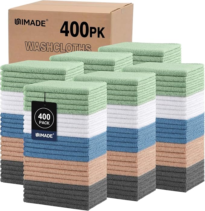 Washcloths Bulk 400 Pack Face Towels, Highly Soft Wash Cloths | Hand Towels by Unimade