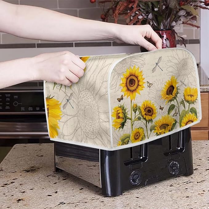 Dragonfly Sunflower Print Toaster Cover 2 Slice Dustproof Protectors Small Appliance Bread Maker Covers Anti Stains Kitchen Protection Accessories