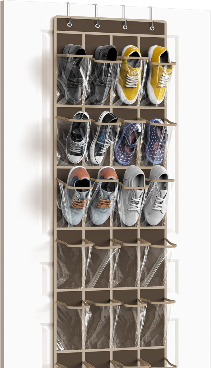 Simple Houseware 24 Pockets Clear Over the Door Shoe Organizer, 4 Durable Metal by SimpleHouseware