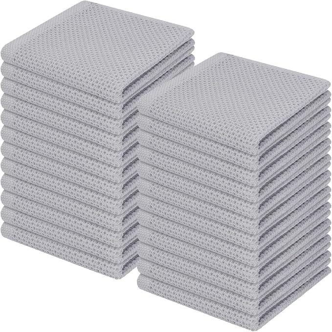 Homaxy 100% Cotton Waffle Weave Kitchen Dish Cloths 24-Pack, Light Gray | 12 x by Homaxy