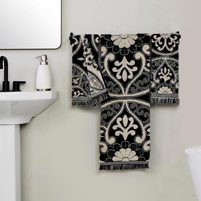 SKL Home Amherst Medallion Hand Towel Set-2pc, Premium 100% Cotton, reversible - Image 4