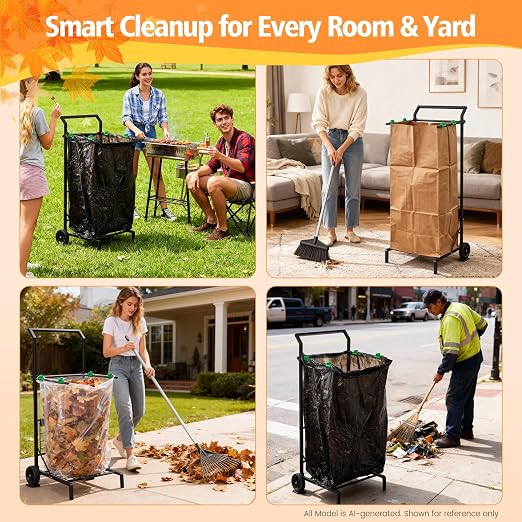 Foldable Leaf Bag Holder, 30-45 Gallon Mobile Trash Bag Stand | Removable Arms - Image 7