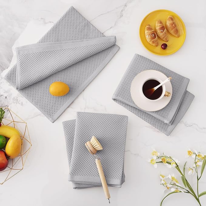 Homaxy 100% Cotton Oversized Waffle Weave Kitchen Towels 4-Pack, Light Gray | - Image 7