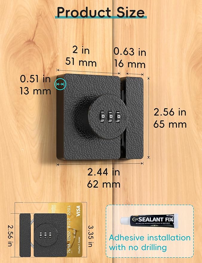 Keyless Combination Cabinet Lock, Anti-Pry 3-Digit Security for Swinging/Sliding Door, Drawer, Cupboard, Locker, Closet, Child Safety, Easy Installation (Black, 2 Pack)