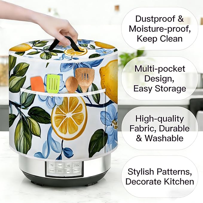 Rice Cooker Cover, Dust Cover for Kitchen Appliances with Handle and Storage Pocket, Easy to Clean Kitchen Decor Gift, Fits 3-6-8 Quart Instant Pot, Slow Cooker and Air Fryer