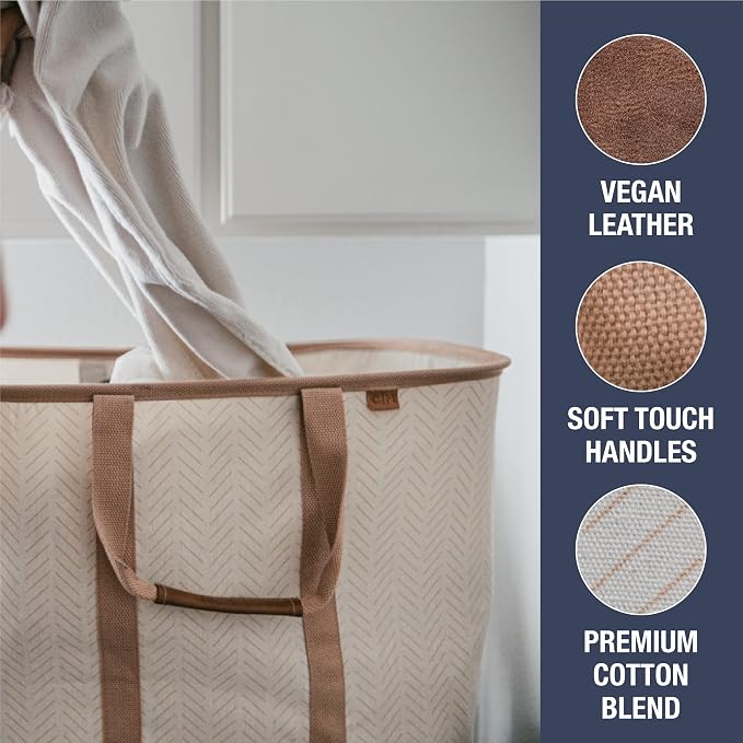Collapsible Fabric Laundry Basket Tote Premium, Herringbone, 2 Pack - Image 4