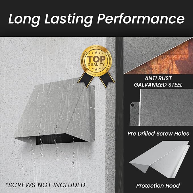 8" x 8" Galvanized Steel Vent Cover - Duct Exhaust/Inlet Rain Deflector - Weatherproof Guard for Open Ventilation Systems - Indoor/Outdoor Vent Hood - Air Vent Grille Protection Roof