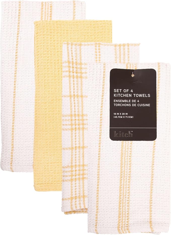 Kitchen Towels Set of 4 Dish Towels Yellow n White Waffle Weave Cotton Hand - Image 5