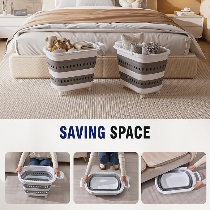 Collapsible Plastic Rolling Laundry Basket Hamper - Image 6