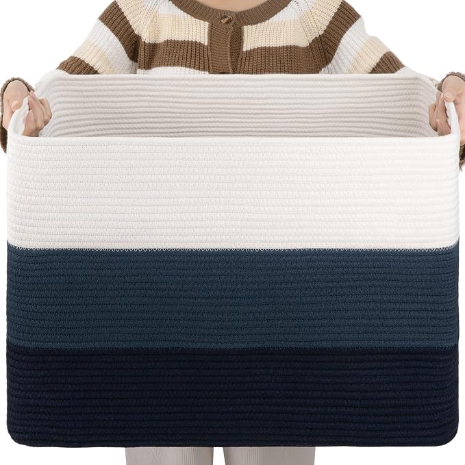 OIAHOMY Blanket Basket Laundry Basket Dog Toy Basket 108L Gradient Blue by MasterofSpaceOptimization