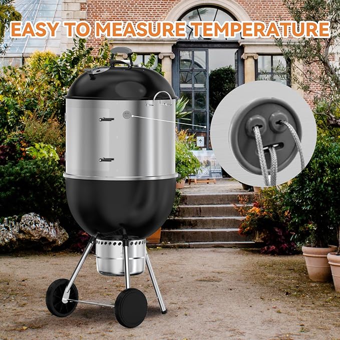 Charkettle Stainless Steel Grill Smoking Kit, with 3-Tier Rib Hanger and Openable Door, Compatible with Weber 22 inch Kettle Grills - Convert Your Kettle into Smoker
