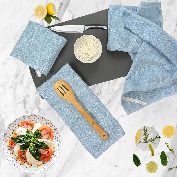 Light Baby Blue Kitchen Hand Dish Towels, 100% Cotton - Image 9