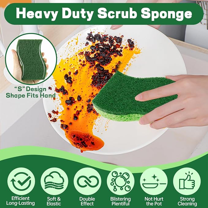 12 Count Heavy Duty Scrub Dish Sponges, Long Lasting, Dual Sided, - Image 4