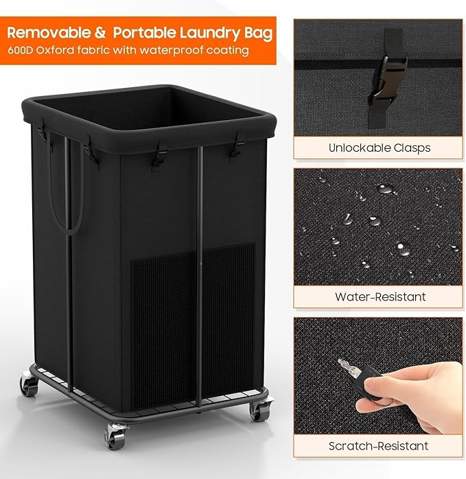 Laundry Hamper with Wheels, 150L Rolling Laundry Basket with Bag & Handles - Image 5