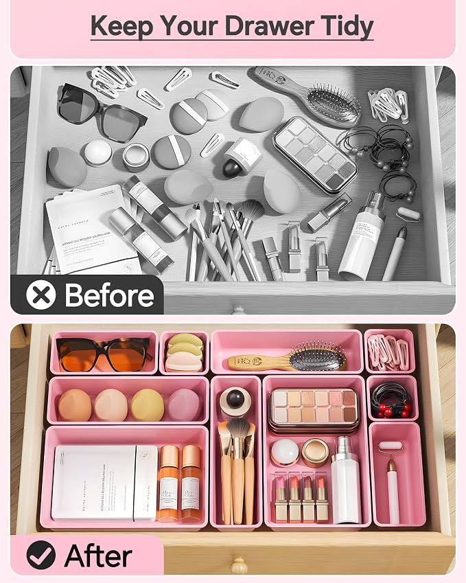 KEMETHY 25 PCS Plastic Drawer Organizers Set, 4 Sizes Vanity Organizer | Makeup - Image 3