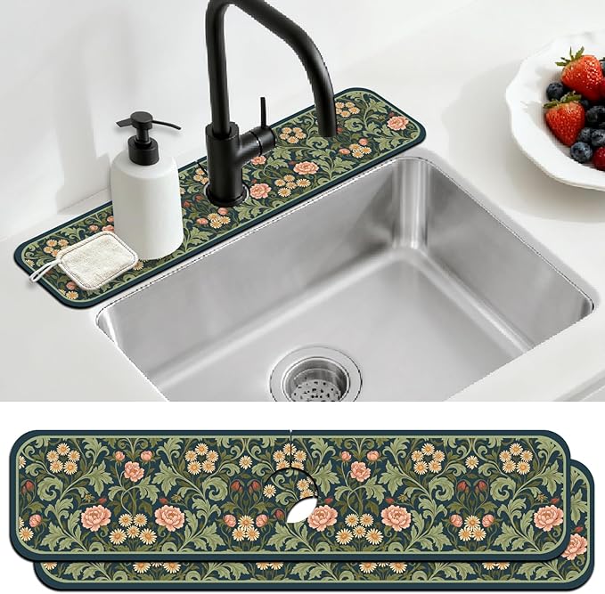 2 Pcs Bohemian Flowers Kitchen Sink Splash Guard Faucet Mat Flower Faucet Mats by CONCHLERY%E6%97%97%E8%88%B0%E5%BA%97