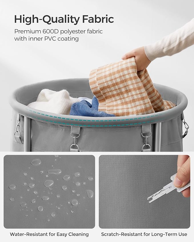 SONGMICS Laundry Basket with Wheels, Steel Frame, Removable Bag - Image 5