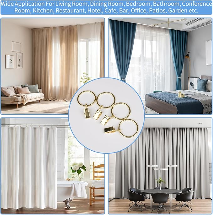 Curtain Rings with Clips, 42 Pack Metal Drapery Rings with Clips Hooks Hangers - Image 8