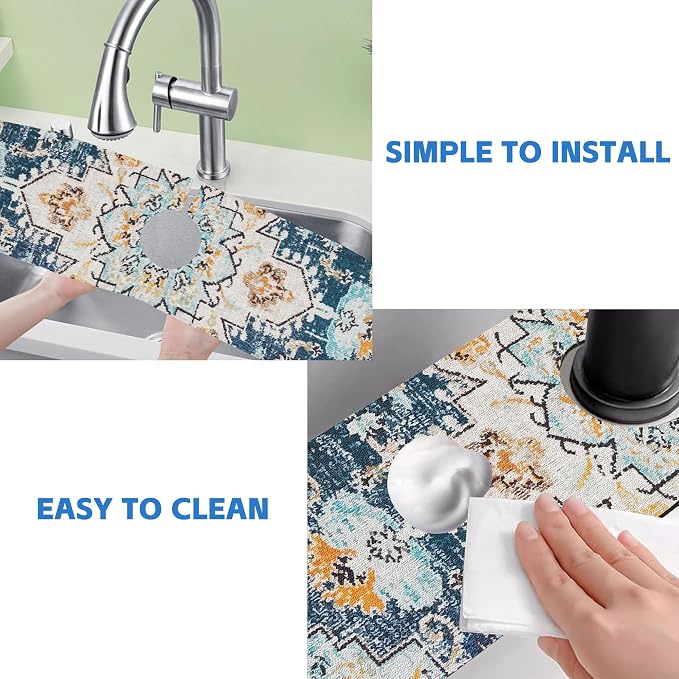 Oriental Blue Turkish Carpet Pattern Sink Faucet Absorbing Mat Sink Splash - Image 5
