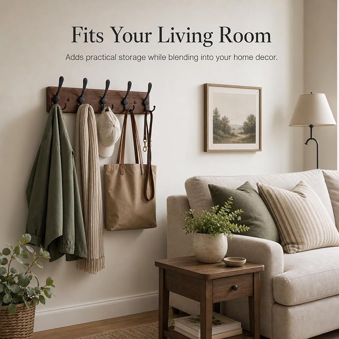 Solid Oak Wooden Coat Rack Wall Mount - Image 6