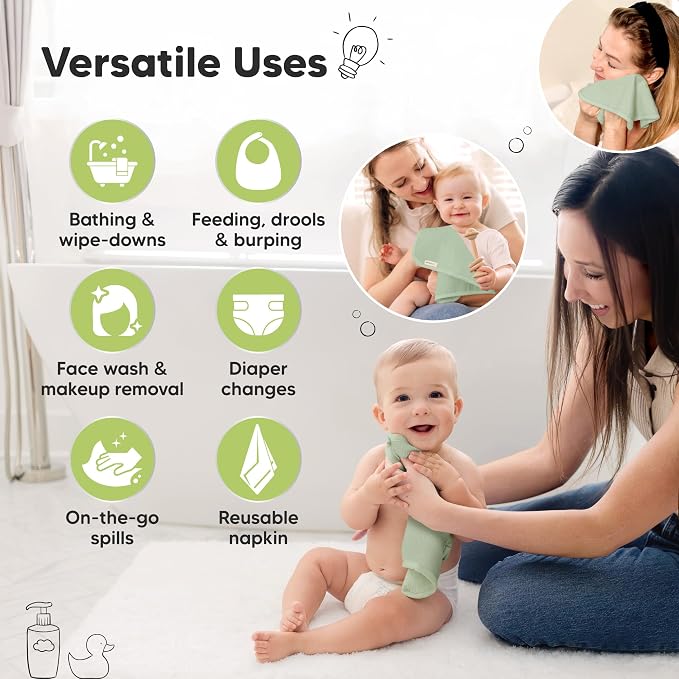 6-Pack Baby Washcloths, Soft Absorbent Washcloths - Image 6