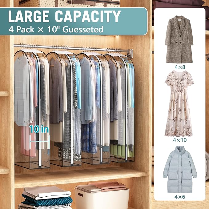 Liuoud Clear Garment Bags for Hanging Clothes 10” Gusseted, 4 Pack, 50” | Suit - Image 2