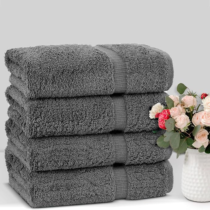 Chakir Turkish Linens 100% Cotton 4-Pack Bath Towels 27x54, Dark Gray | Premium - Image 4