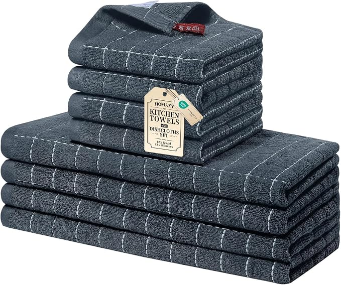 Homaxy Kitchen Towels and Dishcloths Set, Dark Grey by Homaxy