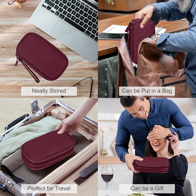 FYY Electronic Organizer, Travel Tech Pouch Bag, Cable Organizer Wine Red | - Image 7
