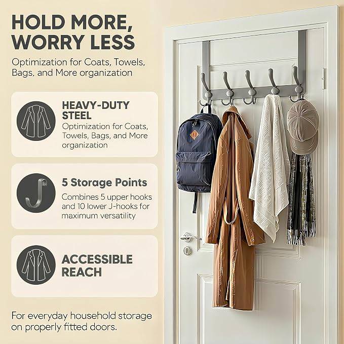 Over The Door Hooks, Heavy Duty Door Hanger - Image 6