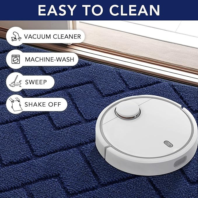 hicorfe Dirt Trapper Indoor Doormat,20"x48" Welcome Door mat,Non Slip Backing Washable Door Mats,Absorbent and Resistant Low-Profile Entrance Inside Floor Mat for Front Back Door,Entryway (Navy Blue)