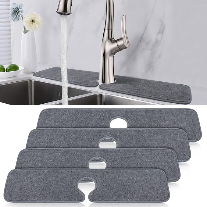 PoYang 4 Pack Faucet Mat for Kitchen Sink Splash Guard, Long 24x5.1 Inch | by PoYang