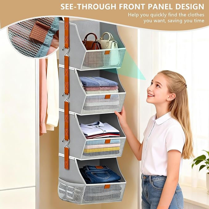 Fabric Hanging Closet Clothes Organizers and Storage Detachable 4 Tier | - Image 4