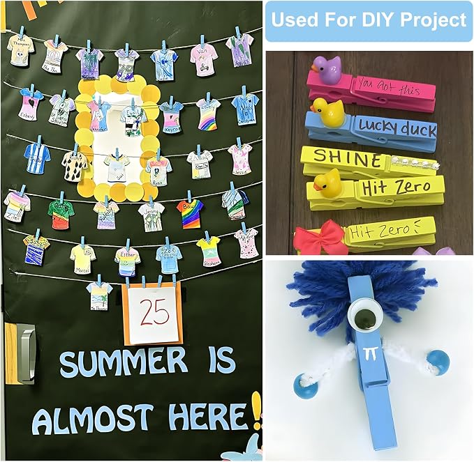 Colored Clothes pins 2.9inch 50PCS Blue, Colorful ClothesPins Wooden Clips - Image 6