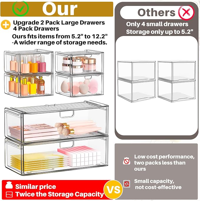 caktraie 6-Pack Acrylic Stackable Storage Drawers - Image 8
