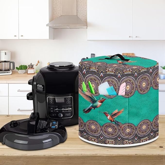 Xoenoiee Boho Mandala Hummingbird Print Kitchen Appliance Dust Cover with Pockets, Electric Pressure Cooker Cover Compatible with Rice Cooker Air Fryer Covers, for 6 Quart