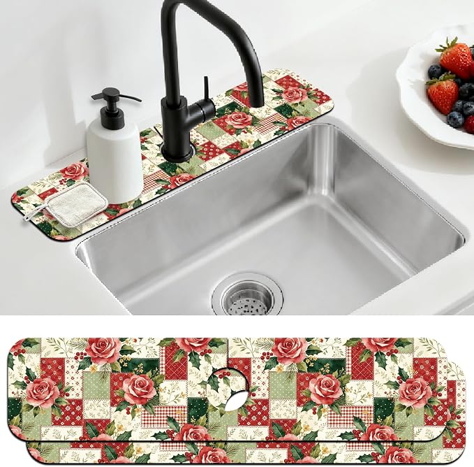 2 Pcs Kitchen Sink Splash Guard Faucet Mat Patchwork Flowers Faucet Mat by CONCHLERY%E6%97%97%E8%88%B0%E5%BA%97